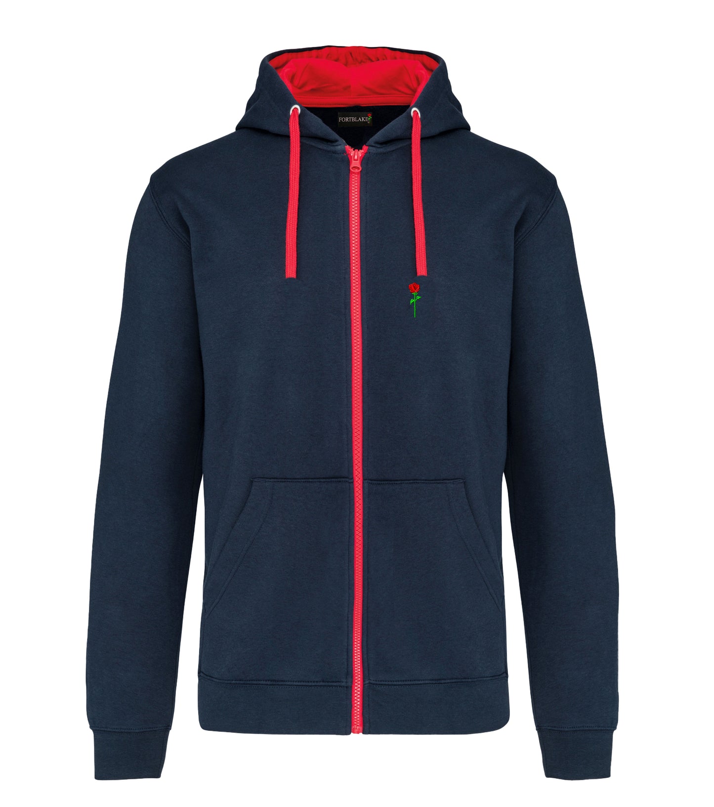 FELPA CON CAPPUCCIO E ZIP BICOLORE BLU NAVY/ROSSO FORTBLAKE CLASSIC