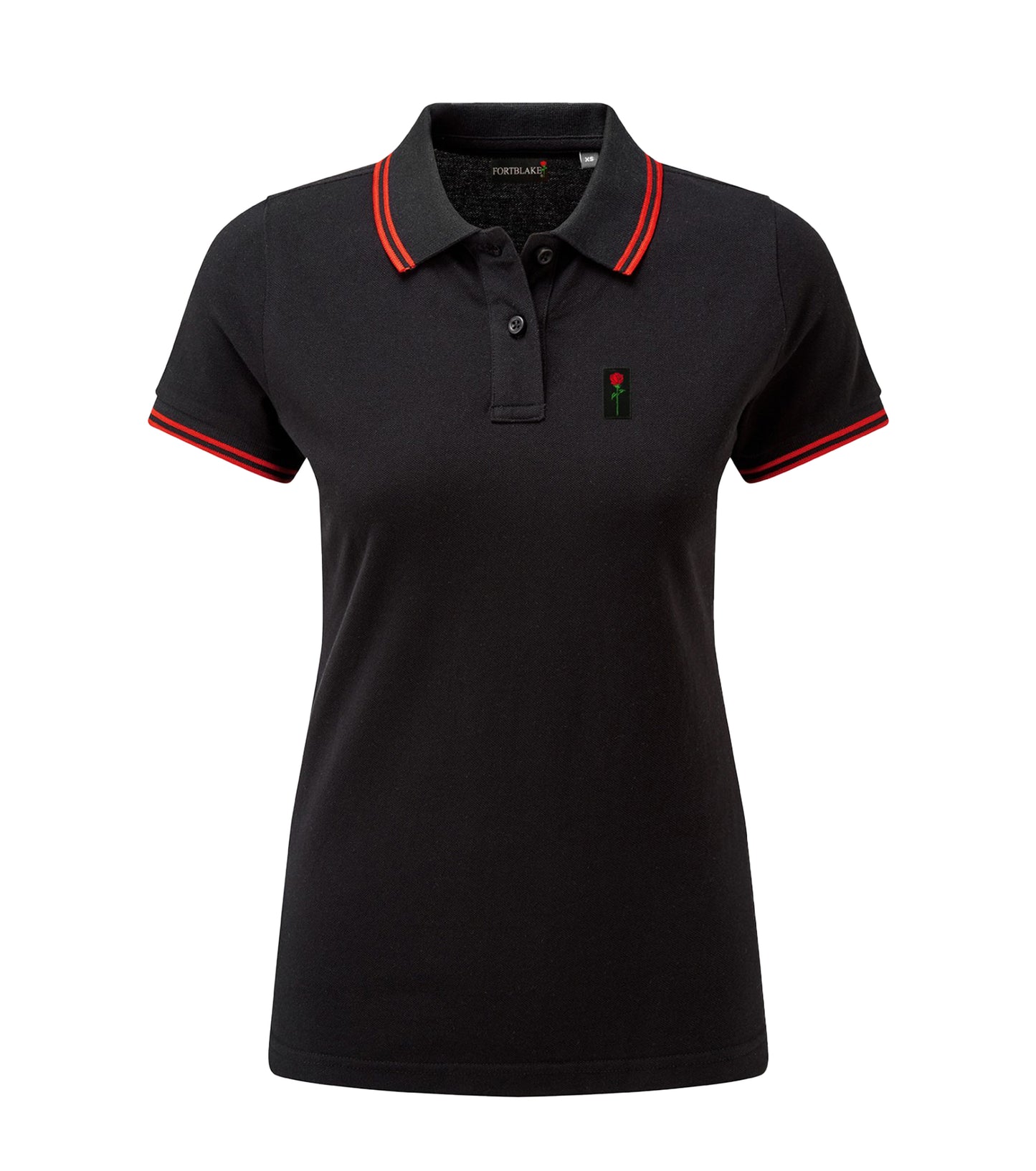 FORTBLAKE WOMAN BLACK/RED TIPPED POLOSHIRT