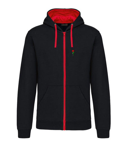 FELPA CON CAPPUCCIO E ZIP BICOLORE NERO/ROSSO FORTBLAKE CLASSIC 