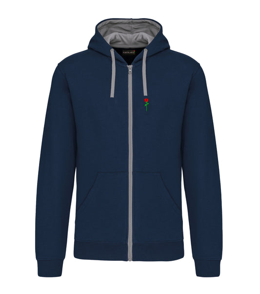 FELPA CON CAPPUCCIO E ZIP BICOLORE BLU NAVY/GRIGIO FORTBLAKE CLASSIC