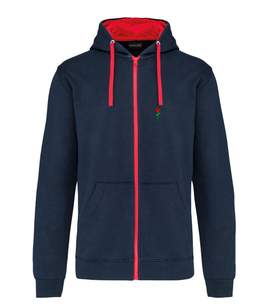 FELPA CON CAPPUCCIO E ZIP BICOLORE BLU NAVY/ROSSO FORTBLAKE CLASSIC