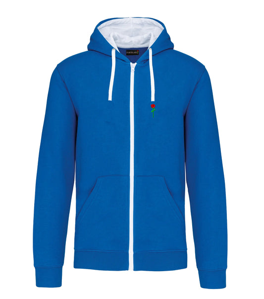 FELPA CON CAPPUCCIO E ZIP BICOLORE BLU/BIANCO FORTBLAKE CLASSIC