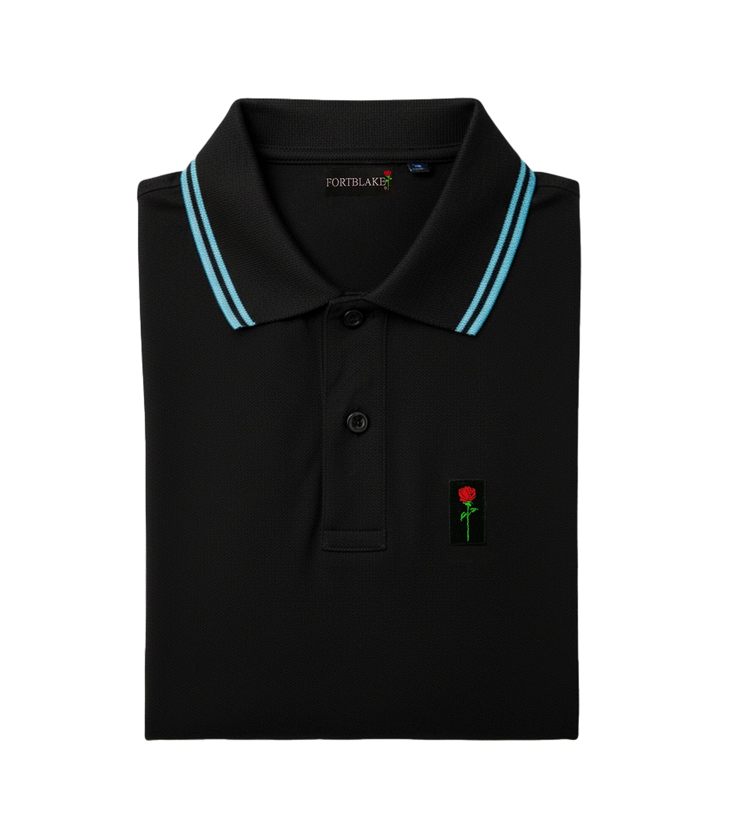 FORTBLAKE BLACK/AQUA TIPPED POLOSHIRT