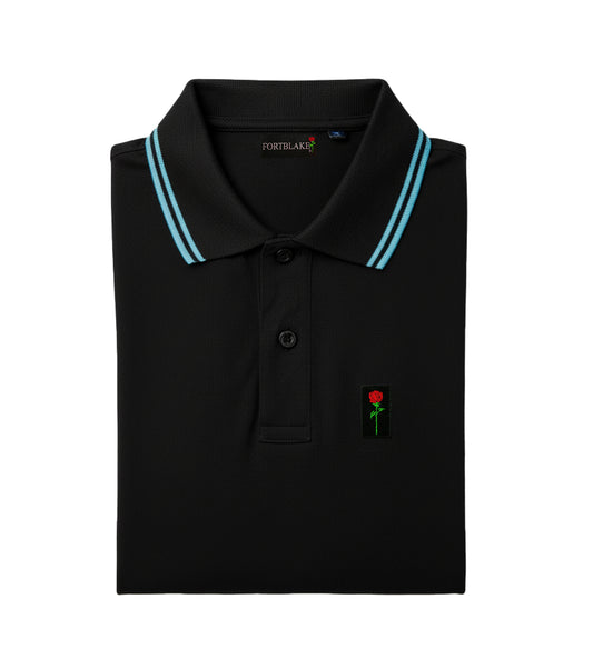 FORTBLAKE BLACK/AQUA TIPPED POLOSHIRT